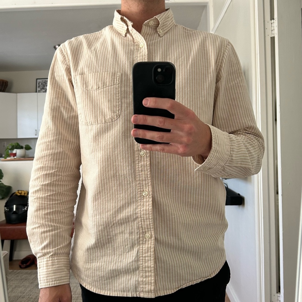 Old Navy Men's Cream Striped Button Down Shirt